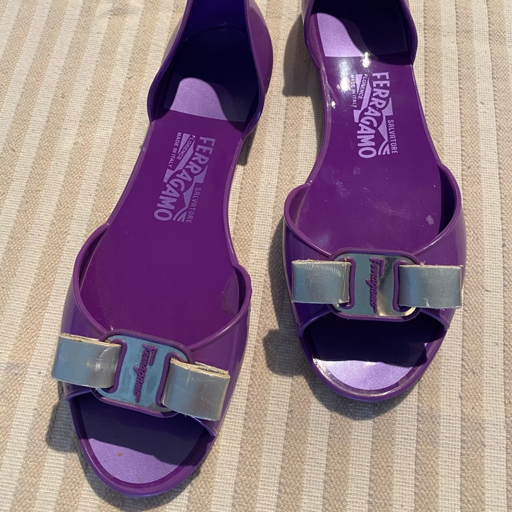 Ferragamo purple d’orsay jelly sandals flats sz 8